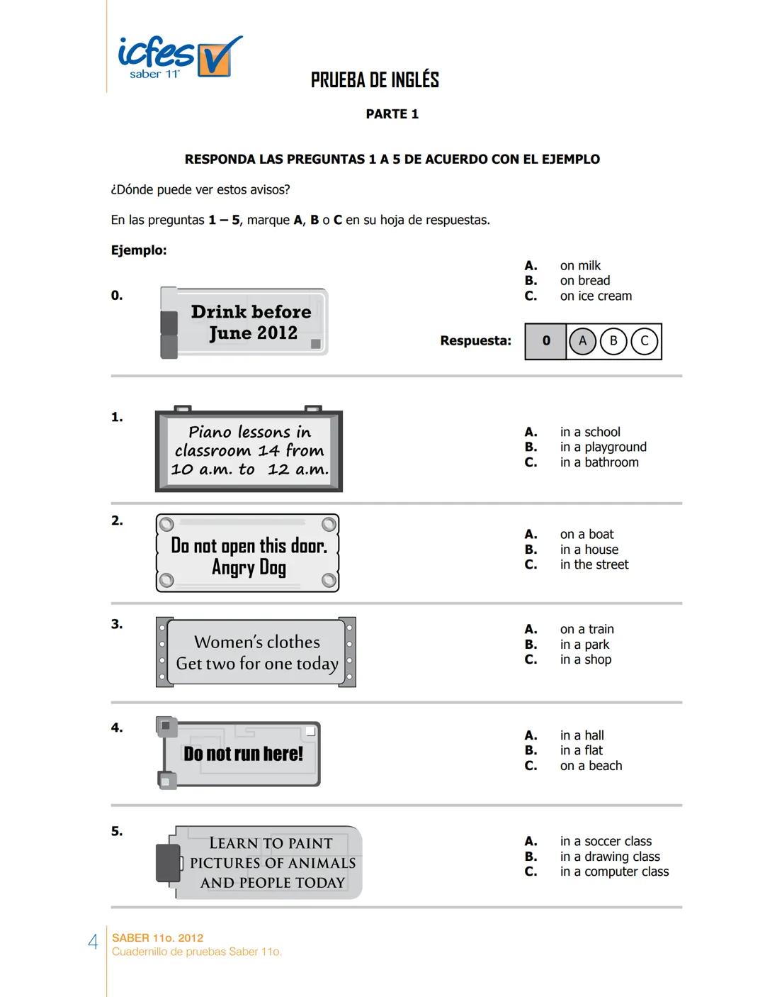 saber 11°
icfes V
☑
CUADERNILLO
DE PREGUNTAS
SABER 110. 2012
Cuadernillo de pruebas Saber 110.
Ministerio de
Educación Nacional
República de