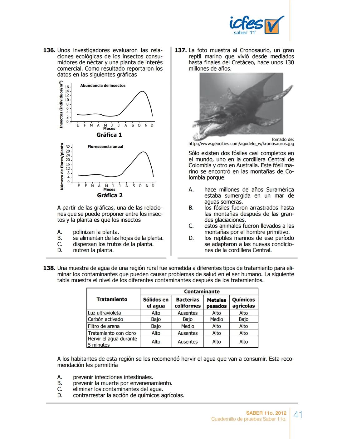 saber 11°
icfes V
☑
CUADERNILLO
DE PREGUNTAS
SABER 110. 2012
Cuadernillo de pruebas Saber 110.
Ministerio de
Educación Nacional
República de