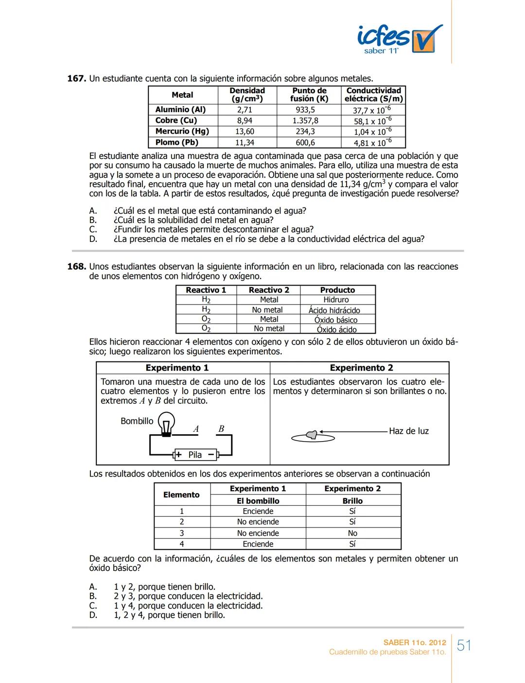 saber 11°
icfes V
☑
CUADERNILLO
DE PREGUNTAS
SABER 110. 2012
Cuadernillo de pruebas Saber 110.
Ministerio de
Educación Nacional
República de