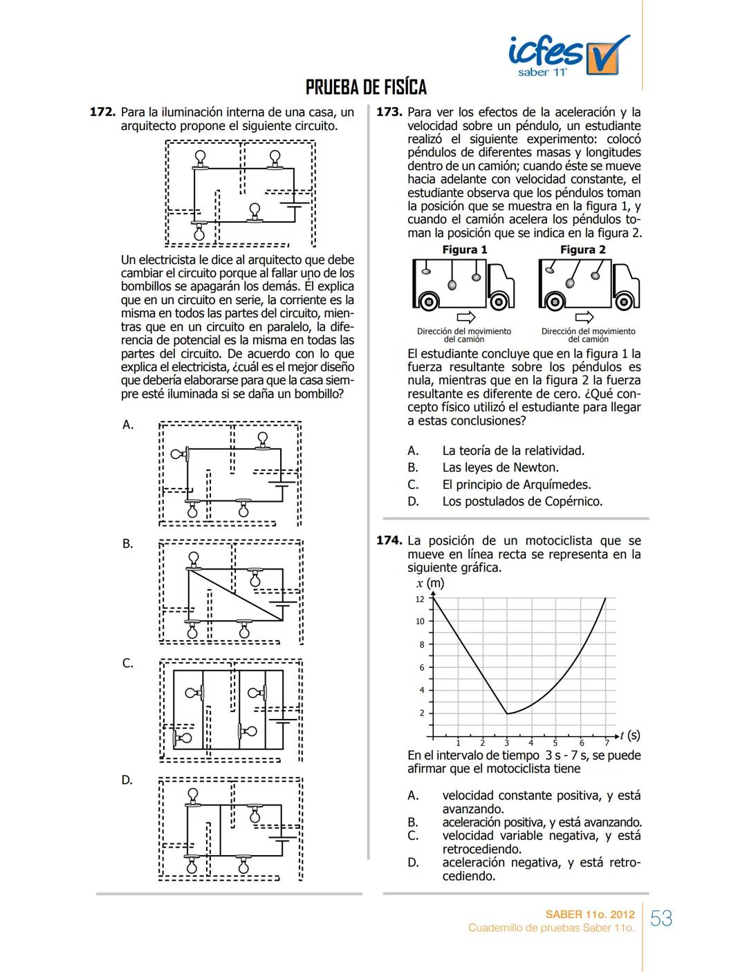 saber 11°
icfes V
☑
CUADERNILLO
DE PREGUNTAS
SABER 110. 2012
Cuadernillo de pruebas Saber 110.
Ministerio de
Educación Nacional
República de