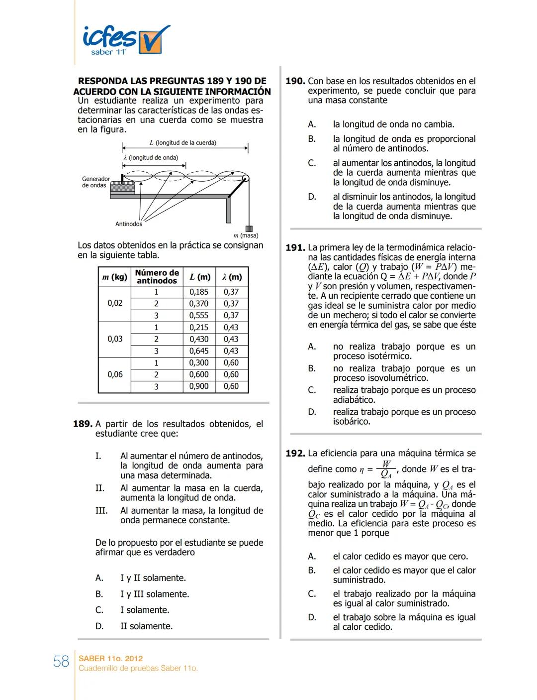 saber 11°
icfes V
☑
CUADERNILLO
DE PREGUNTAS
SABER 110. 2012
Cuadernillo de pruebas Saber 110.
Ministerio de
Educación Nacional
República de