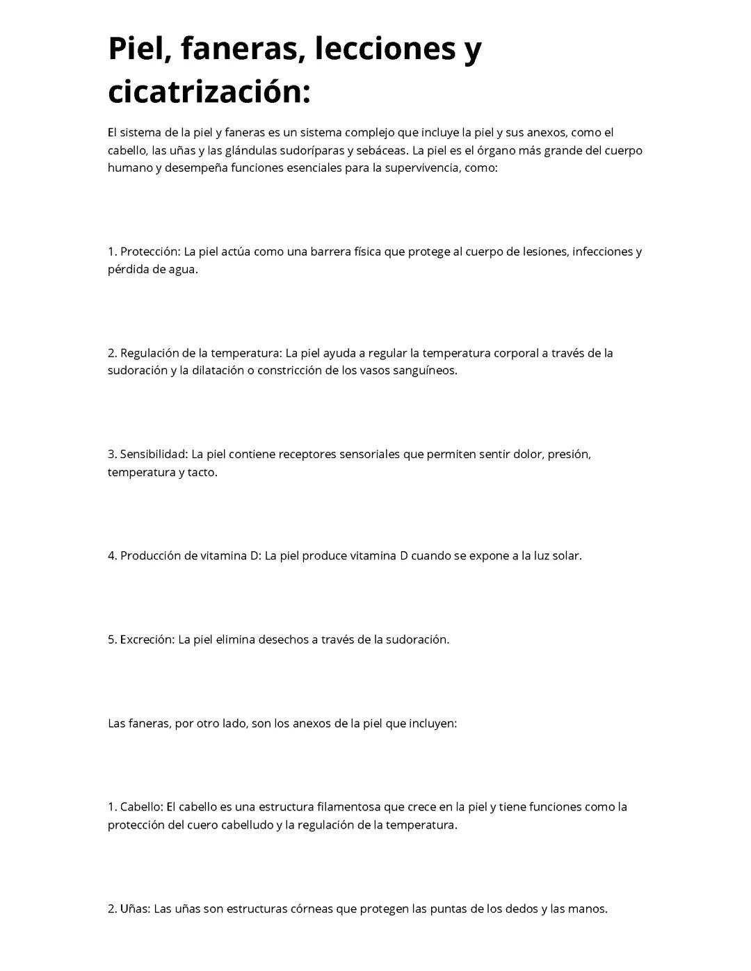 Piel faneras lecciones y cicatrización