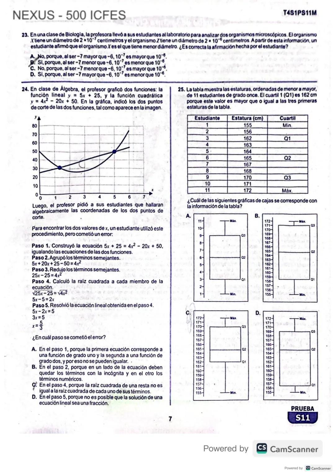 NEXUS 500 ICFES
-
R1S1PS11M
Prueba de Matemáticas
1. Alejandro empacò agua en 100 botellas iguales y quiere verificar que la cantidad de agu