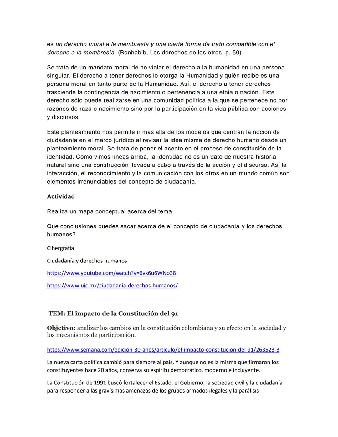 # Ciudadanía y derechos humanos
Objetivo: relacionar los conceptos de ciudadanía y la relación con los derechos humanos.
El concepto de ci