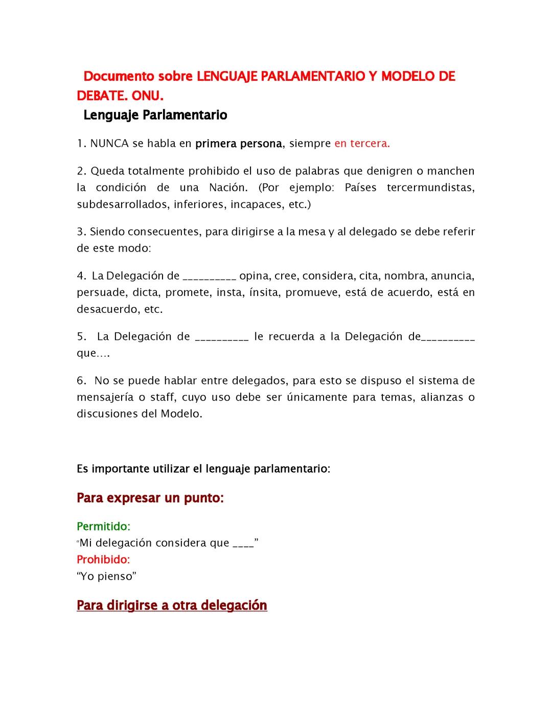 Onu lenguaje parlamentario