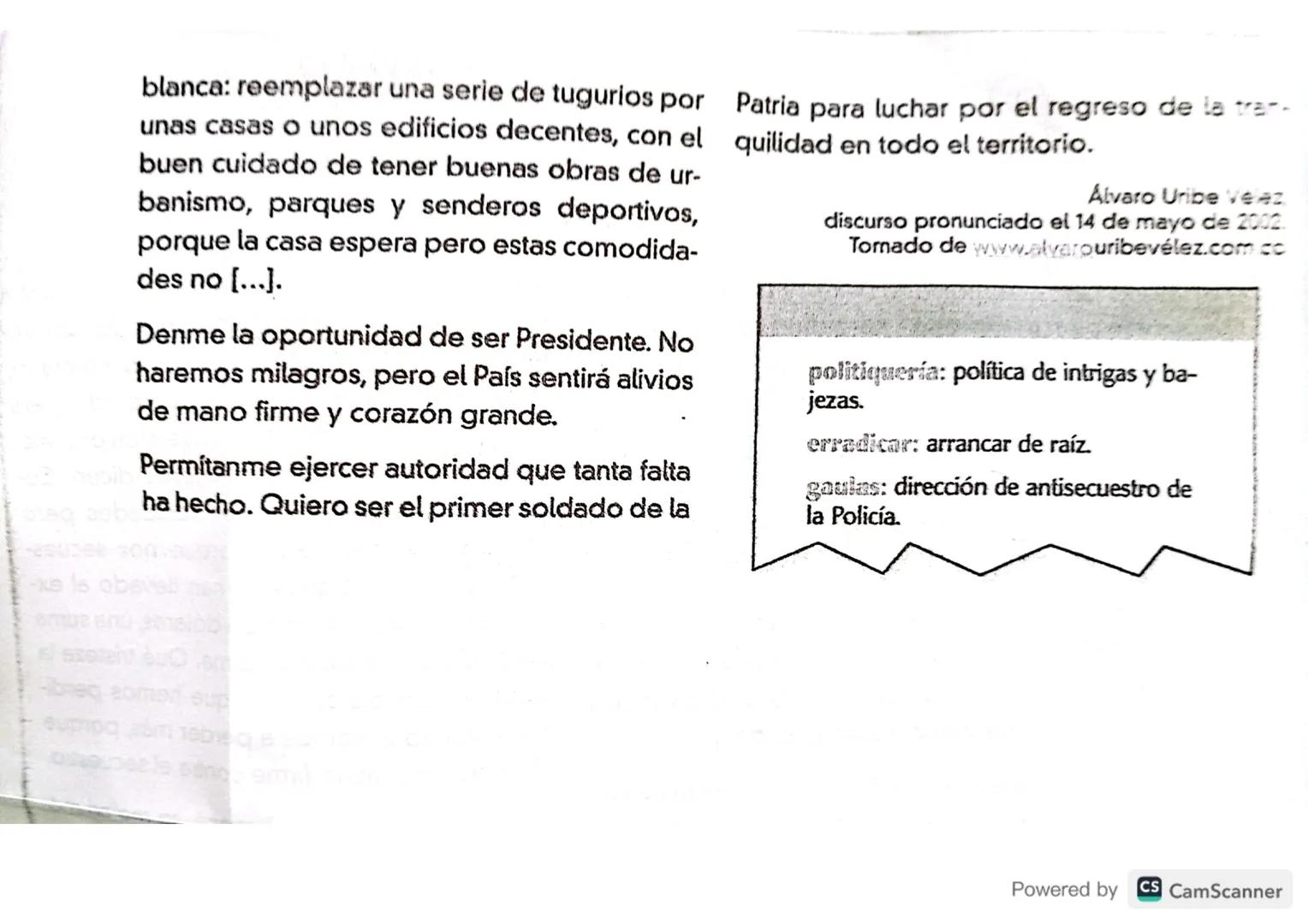 # El discurso político
## Mano firme corazón grande
(Fragmento)
Compatriotas:
A lo largo de esta campaña he repetido la
frase Mano Firme