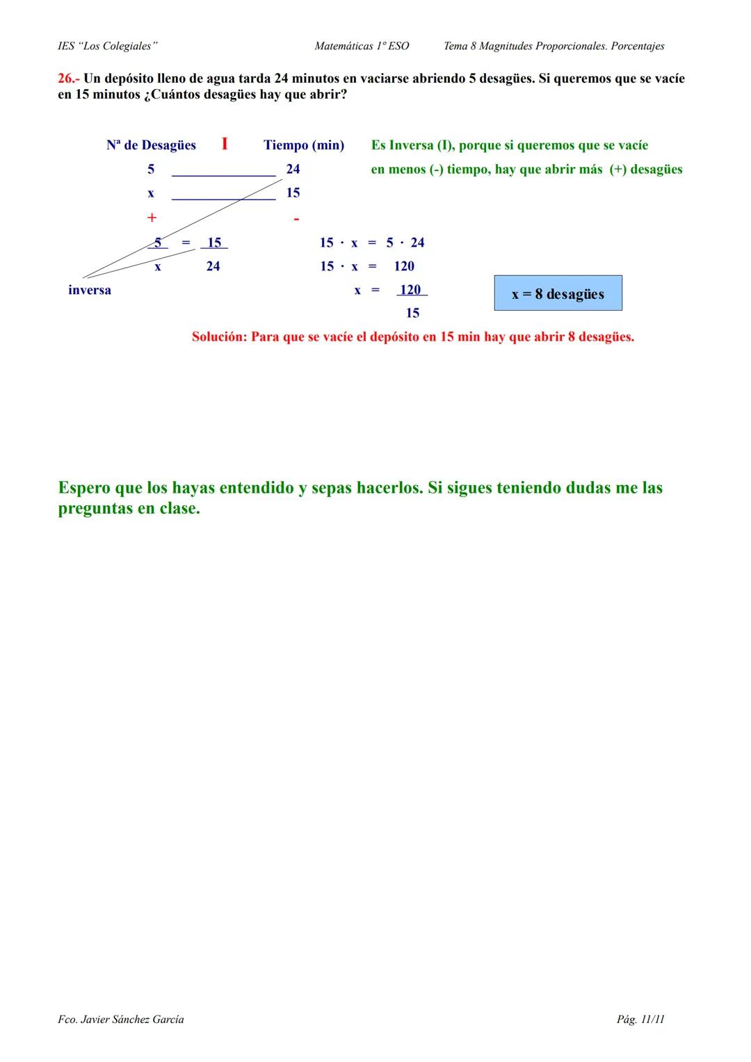 IES "Los Colegiales"
Matemáticas 1º ESO
Tema 8 Magnitudes Proporcionales. Porcentajes
Problemas de proporcionalidad
REGLA DE TRES SIMPLE DIR