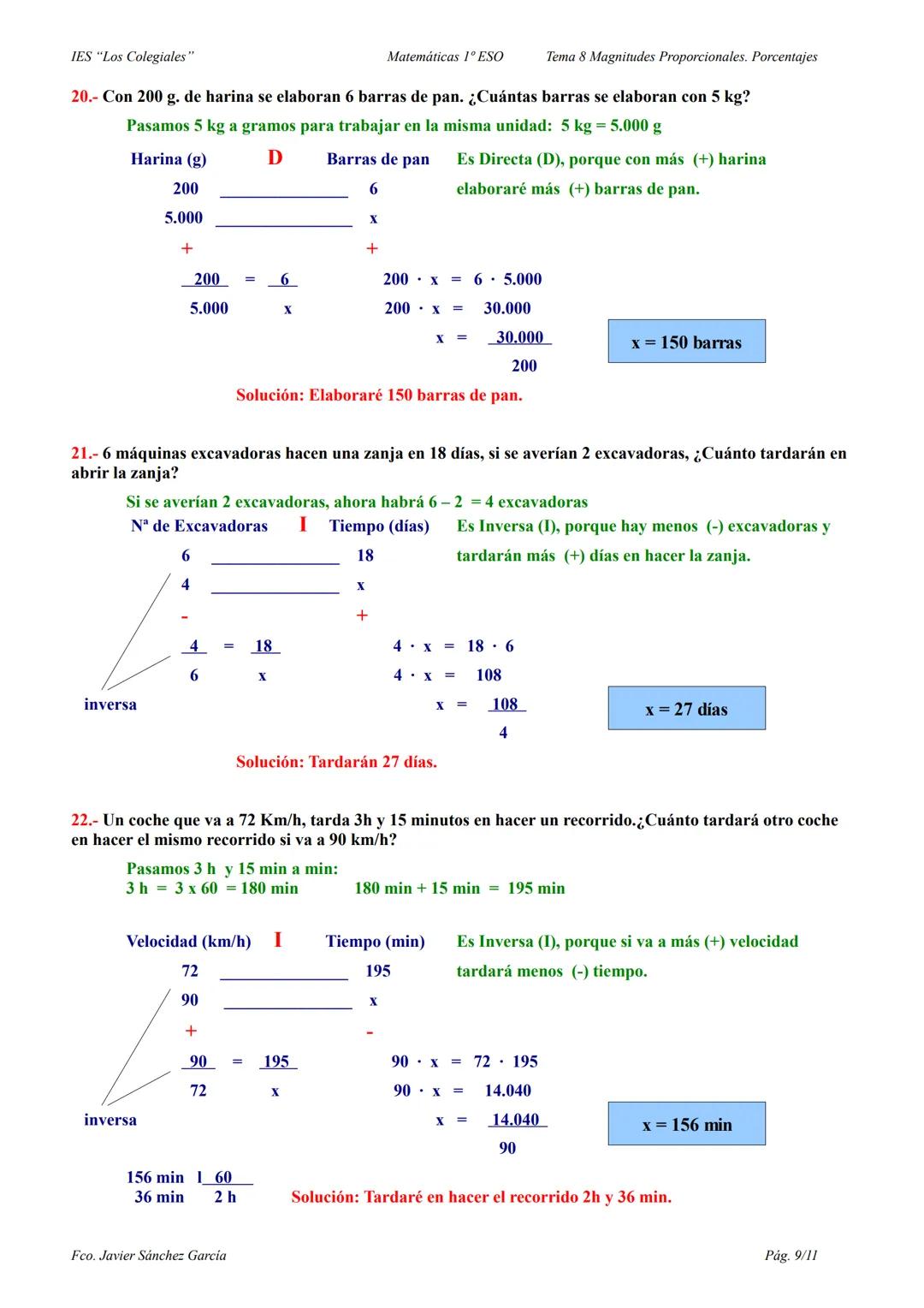 IES "Los Colegiales"
Matemáticas 1º ESO
Tema 8 Magnitudes Proporcionales. Porcentajes
Problemas de proporcionalidad
REGLA DE TRES SIMPLE DIR