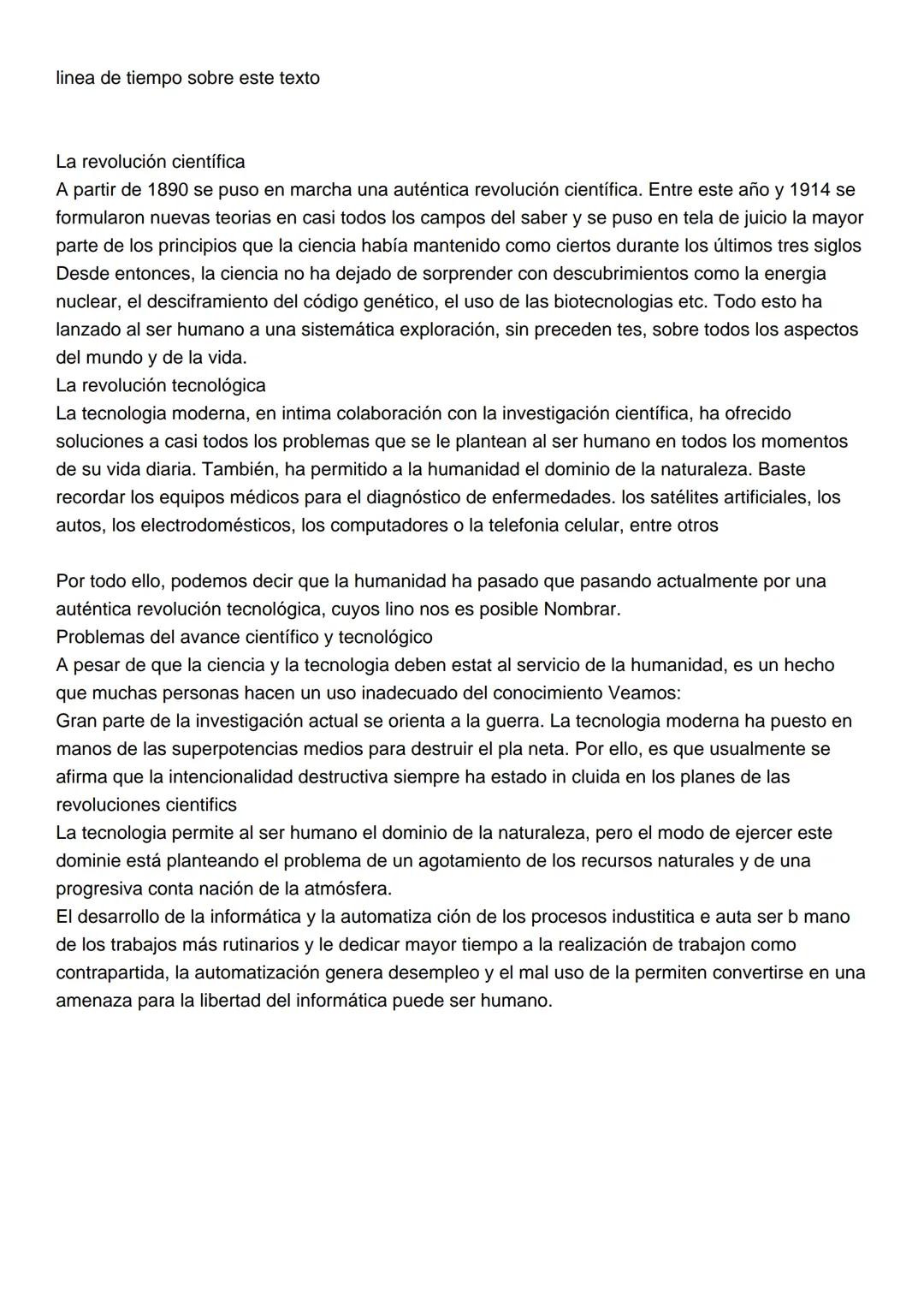 # linea de tiempo sobre este texto
La revolución científica
A partir de 1890 se puso en marcha una auténtica revolución científica. Entre