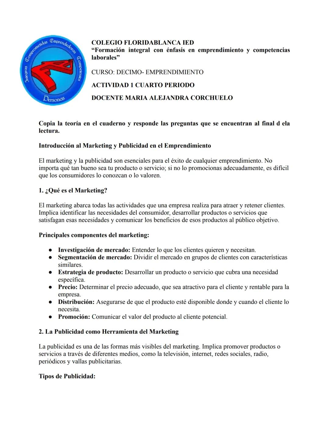Integras Comprometidas Emprendedoras
Competentes
COLEGIO FLORIDABLANCA IED
"Formación integral con énfasis en emprendimiento y competencias