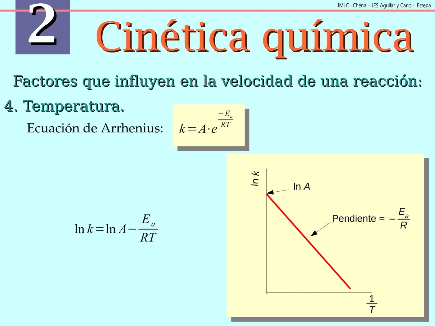 JMLC - Chena - IES Aguilar y Cano - Estepa
# 2 Cinética química
Cinética es el estudio de la velocidad a la que tienen lugar las
reaccione