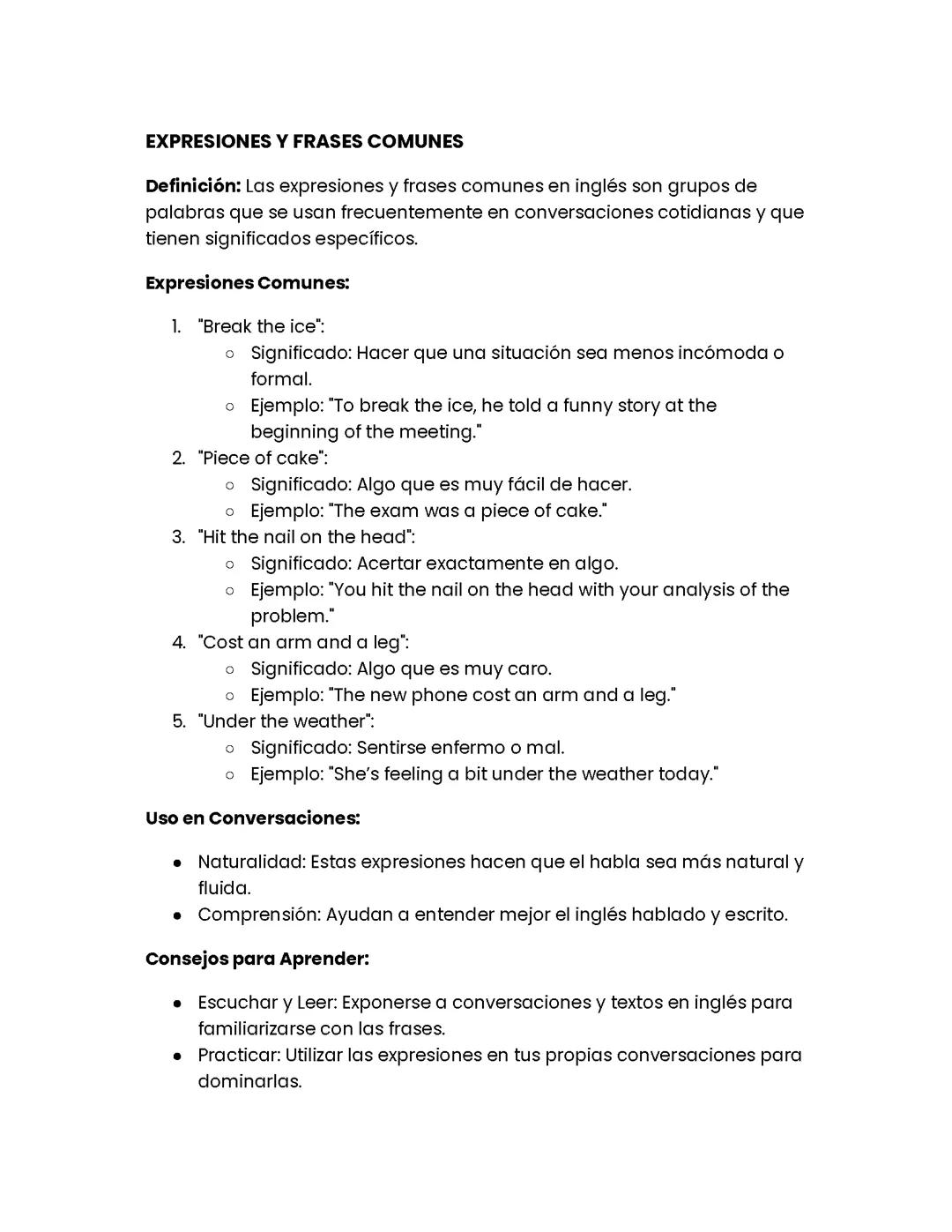 EXPRESIONES Y FRASES COMUNES EN INGLES