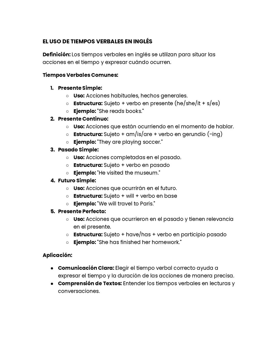 TIEMPOS VERBALES EN INGLES