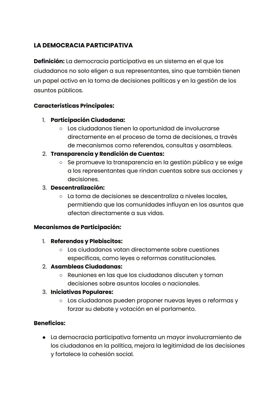 LA DEMOCRACIA PARTICIPATIVA
Definición: La democracia participativa es un sistema en el que los
ciudadanos no solo eligen a sus representant