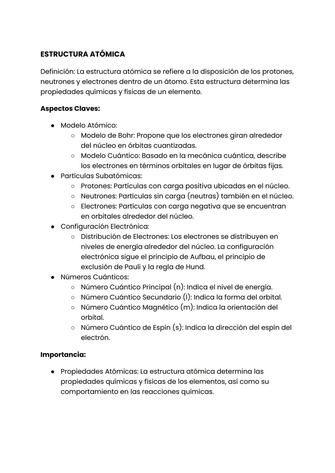 # ESTRUCTURA ATÓMICA
Definición: La estructura atómica se refiere a la disposición de los protones,
neutrones y electrones dentro de un áto