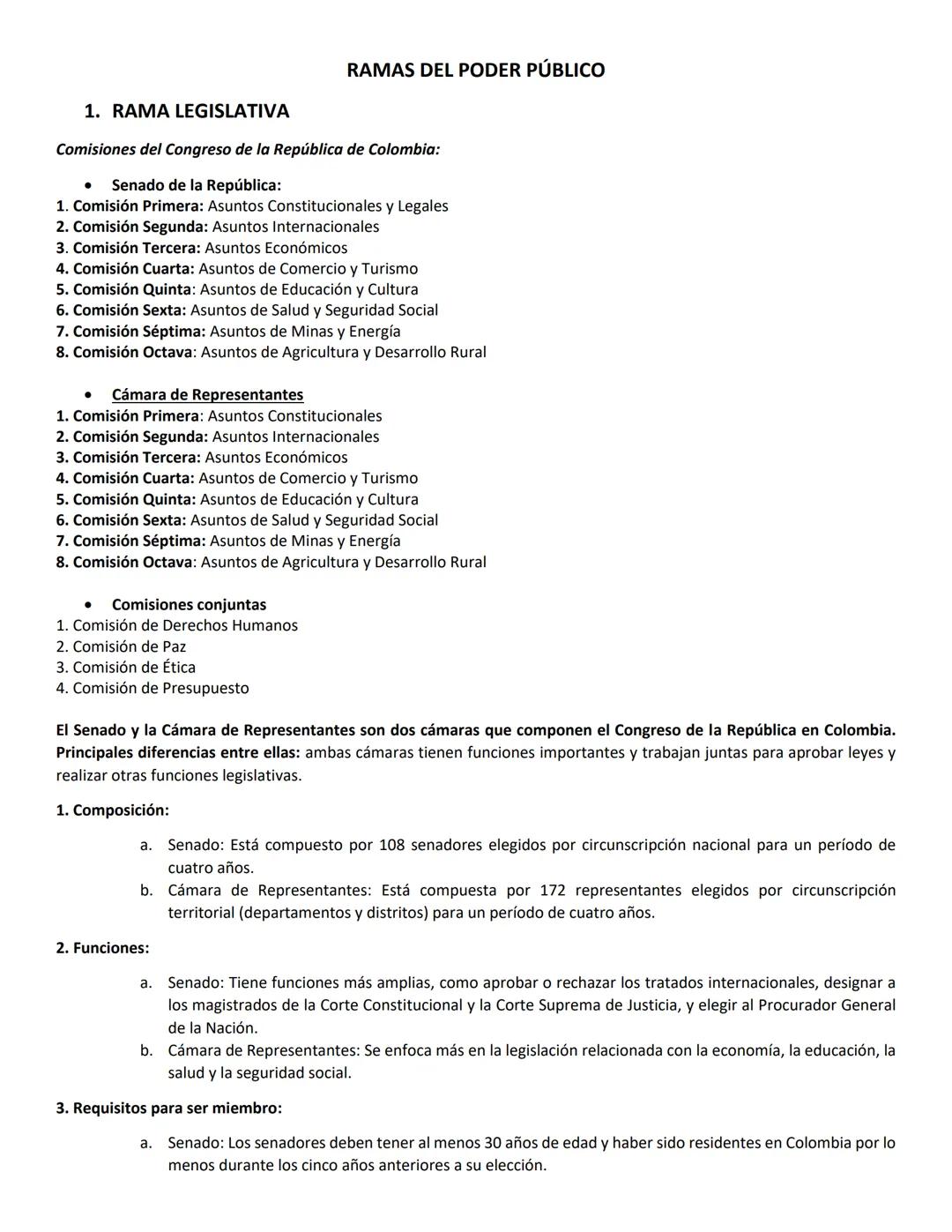 RAMAS DEL PODER PÚBLICO
1. RAMA LEGISLATIVA
Comisiones del Congreso de la República de Colombia:
• Senado de la República:
1. Comisión Prime