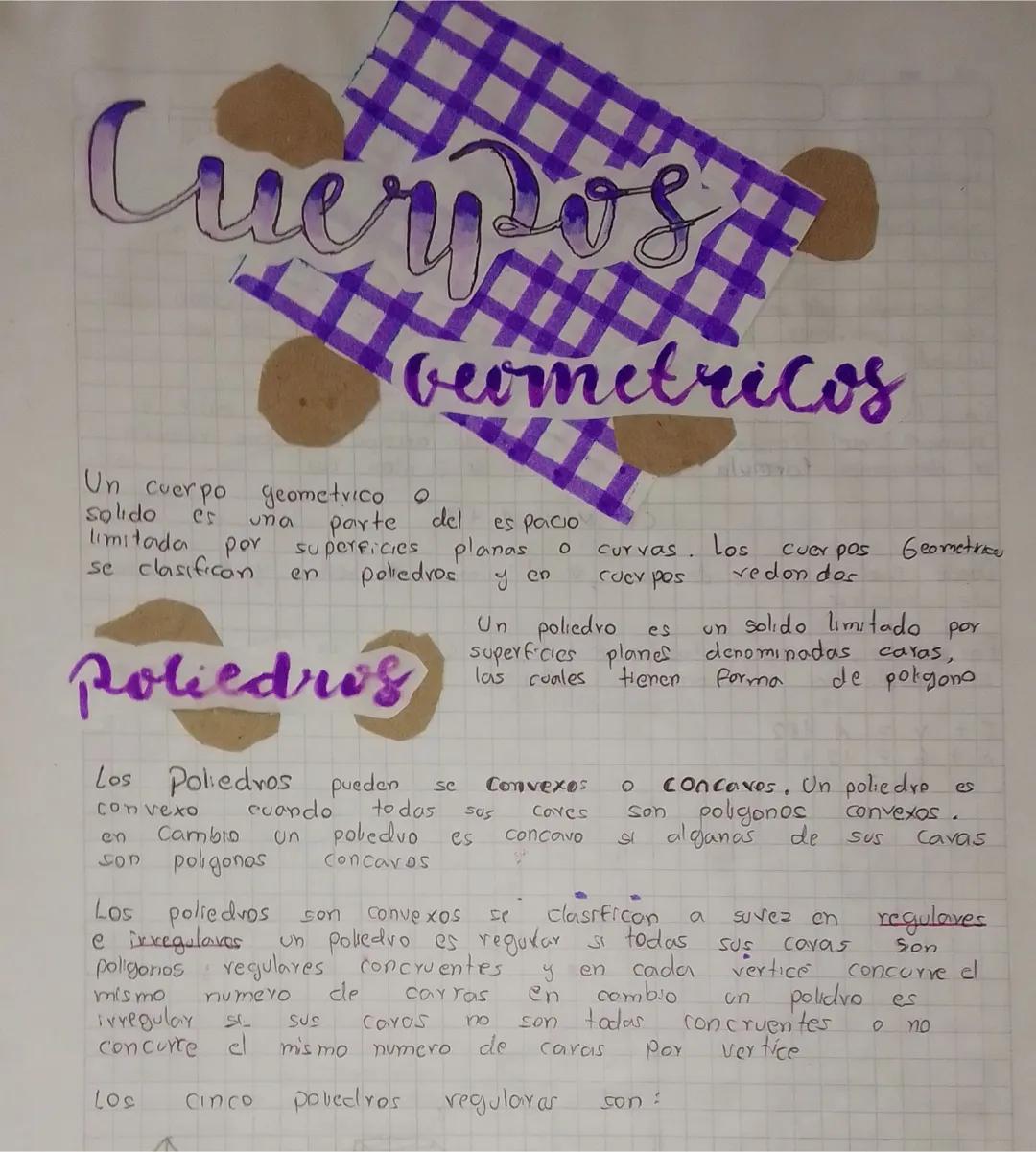 Cuery
Geometricos
geometrico o
parte del
superficies
699
planas
Un cuerpo
Solido
limitada
er
ρον
en
se clasifican
poliedros
poliedros
Polied
