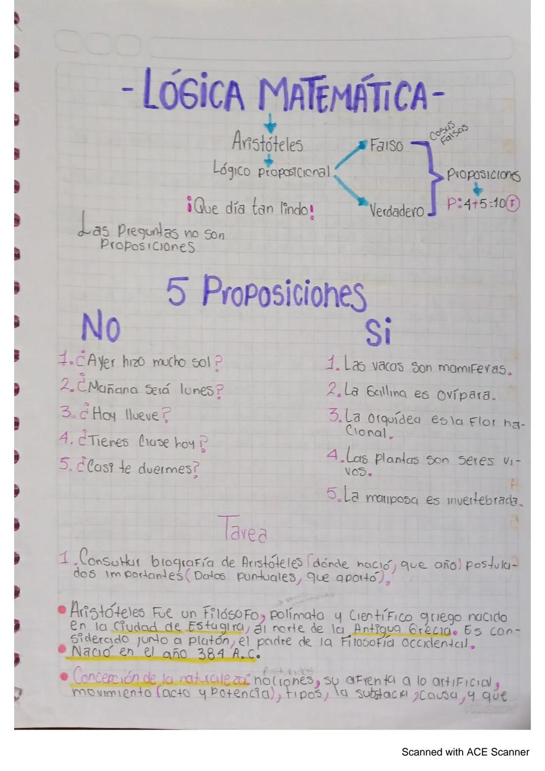 - LÓGICA MATEMÁTICA-
Aristóteles
Lógico proposicional
Faiso
Cosas
Falsas
¡Que día tan lindo!
Proposicions
P:4+5=10+
Verdadero.
Las preguntas