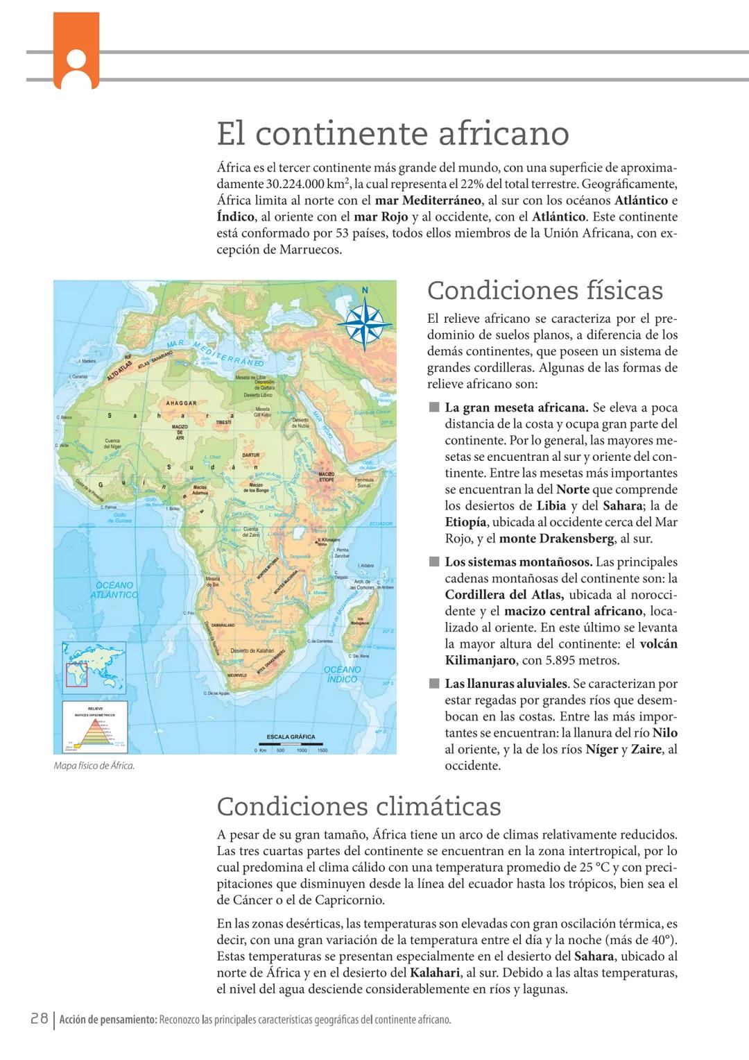 Canarias
MAR
ATLAS SAHARIANO
El continente africano
África es el tercer continente más grande del mundo, con una superficie de aproxima-
dam