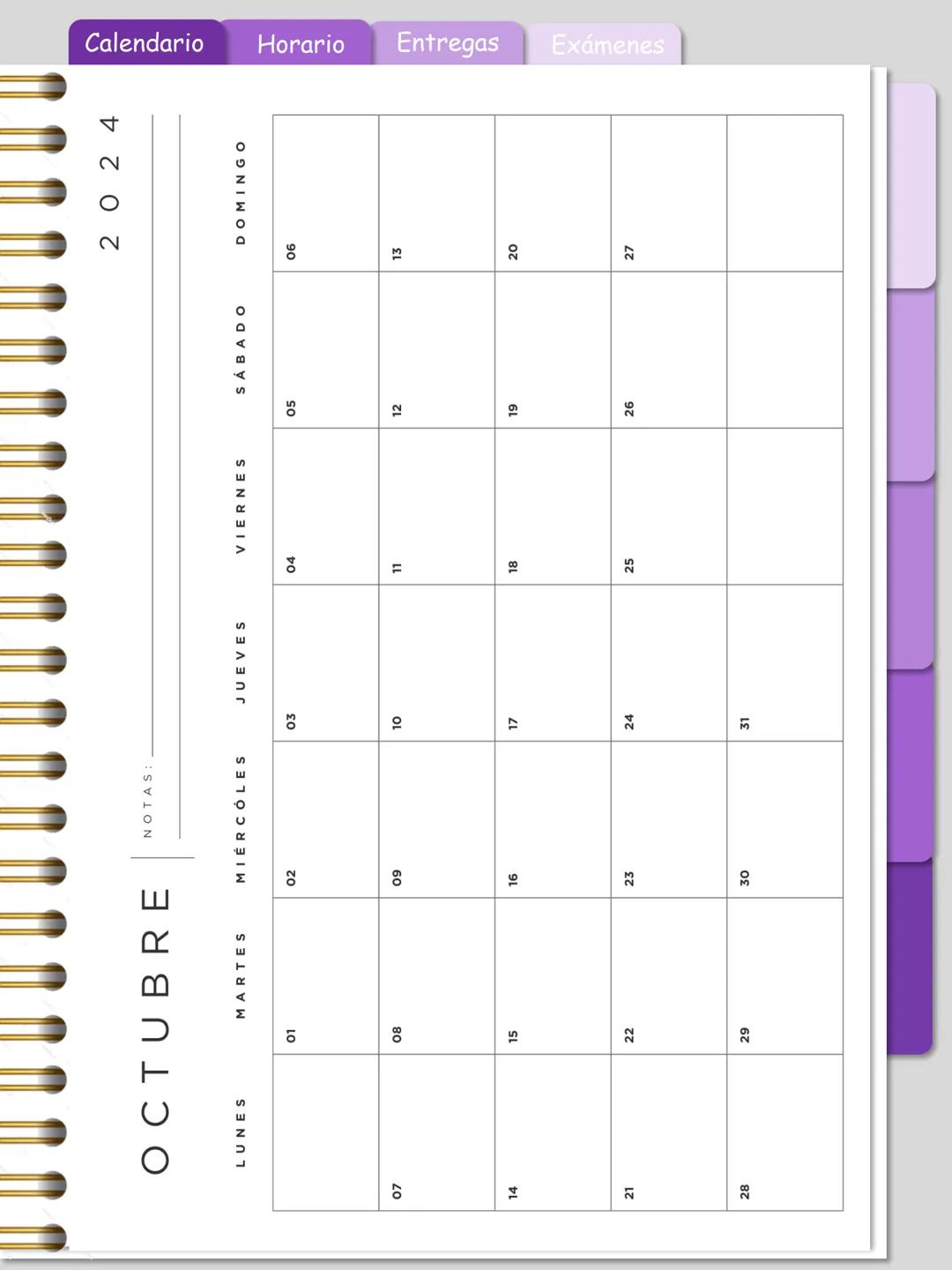 Calendario
Horario Entregas Exámenes
Ojo: Este
cuaderno digital
es totalmente
GRATIS, no
olvides de
seguirme en mi
instagram
ale.digitaal
W