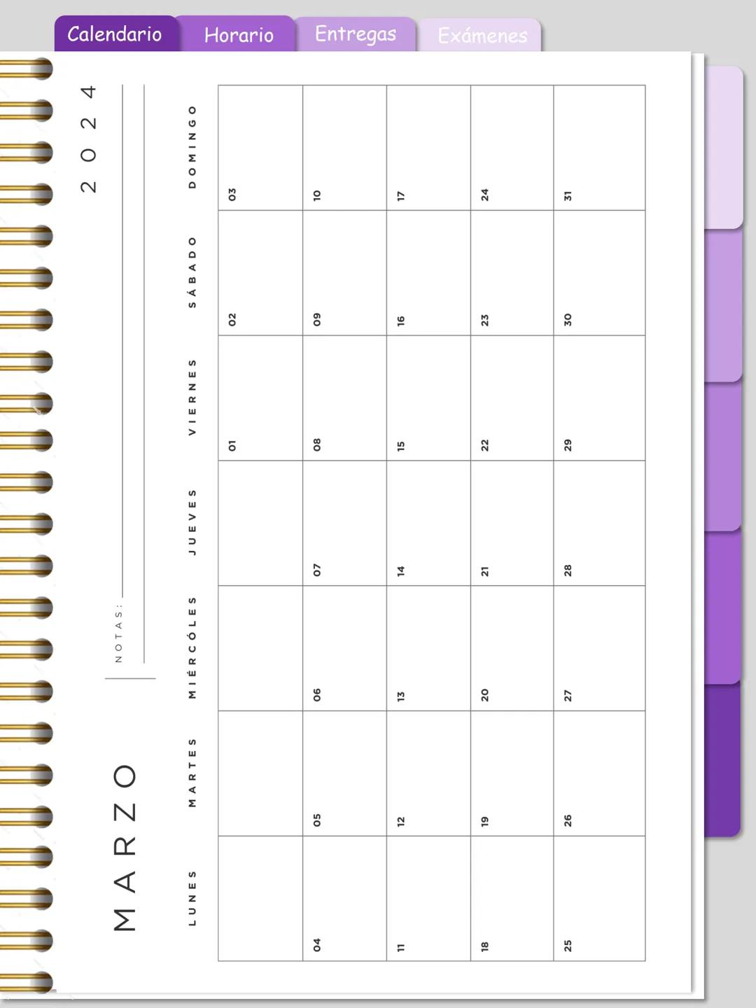 Calendario
Horario Entregas Exámenes
Ojo: Este
cuaderno digital
es totalmente
GRATIS, no
olvides de
seguirme en mi
instagram
ale.digitaal
W
