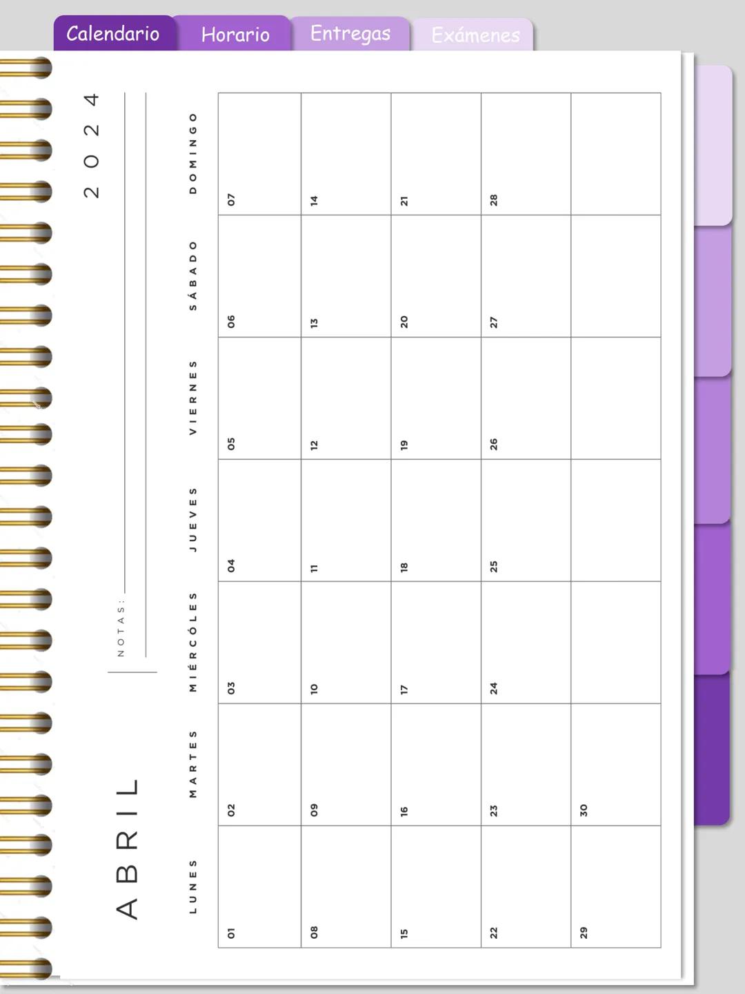 Calendario
Horario Entregas Exámenes
Ojo: Este
cuaderno digital
es totalmente
GRATIS, no
olvides de
seguirme en mi
instagram
ale.digitaal
W