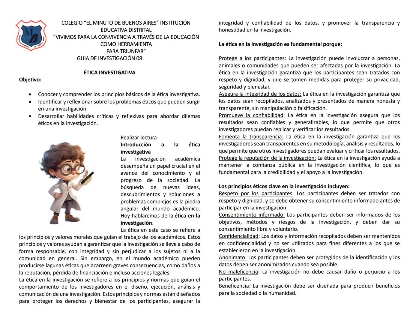 Objetivo:
•
•
•
COLEGIO "EL MINUTO DE BUENOS AIRES" INSTITUCIÓN
EDUCATIVA DISTRITAL
"VIVIMOS PARA LA CONVIVENCIA A TRAVÉS DE LA EDUCACIÓN
CO