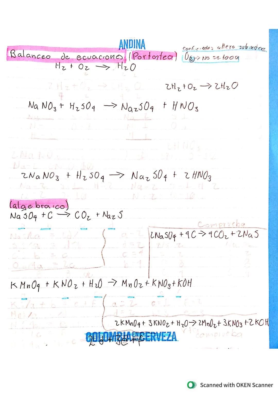 # ANDINA
Soeficientes allera subindre
Balanceo de ecuaciones (Portosteo) De No se tooa
$Hz$+ $O2$ $H2O$
+
4
$H2+O2\rightarrow 2H2O$
Na NO
