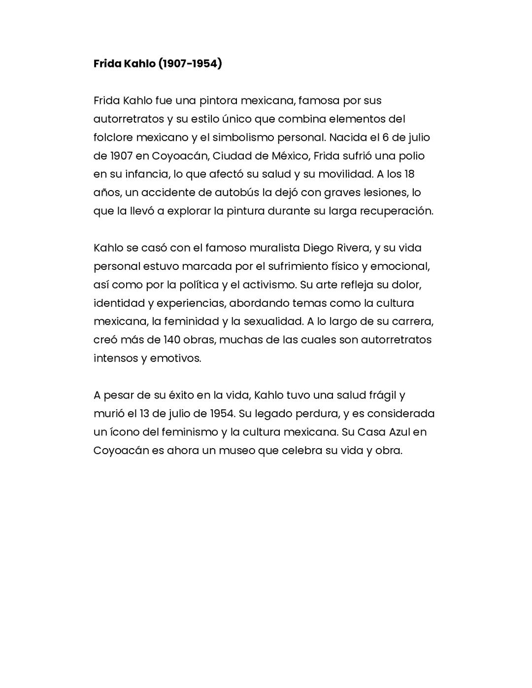 BIOGRAFÍA BREVE DE FRIDA KAHLO