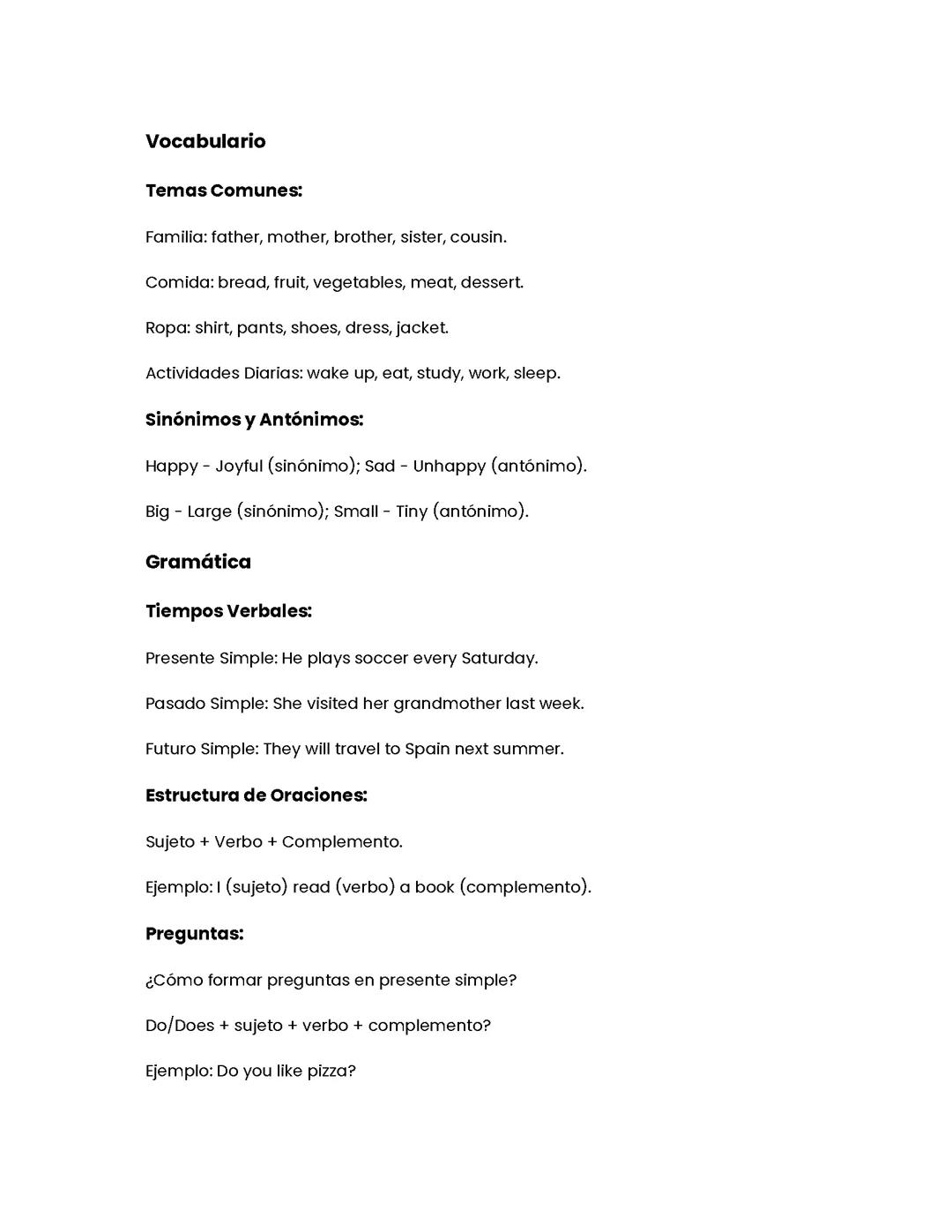 VOCABULARIO EN INGLES