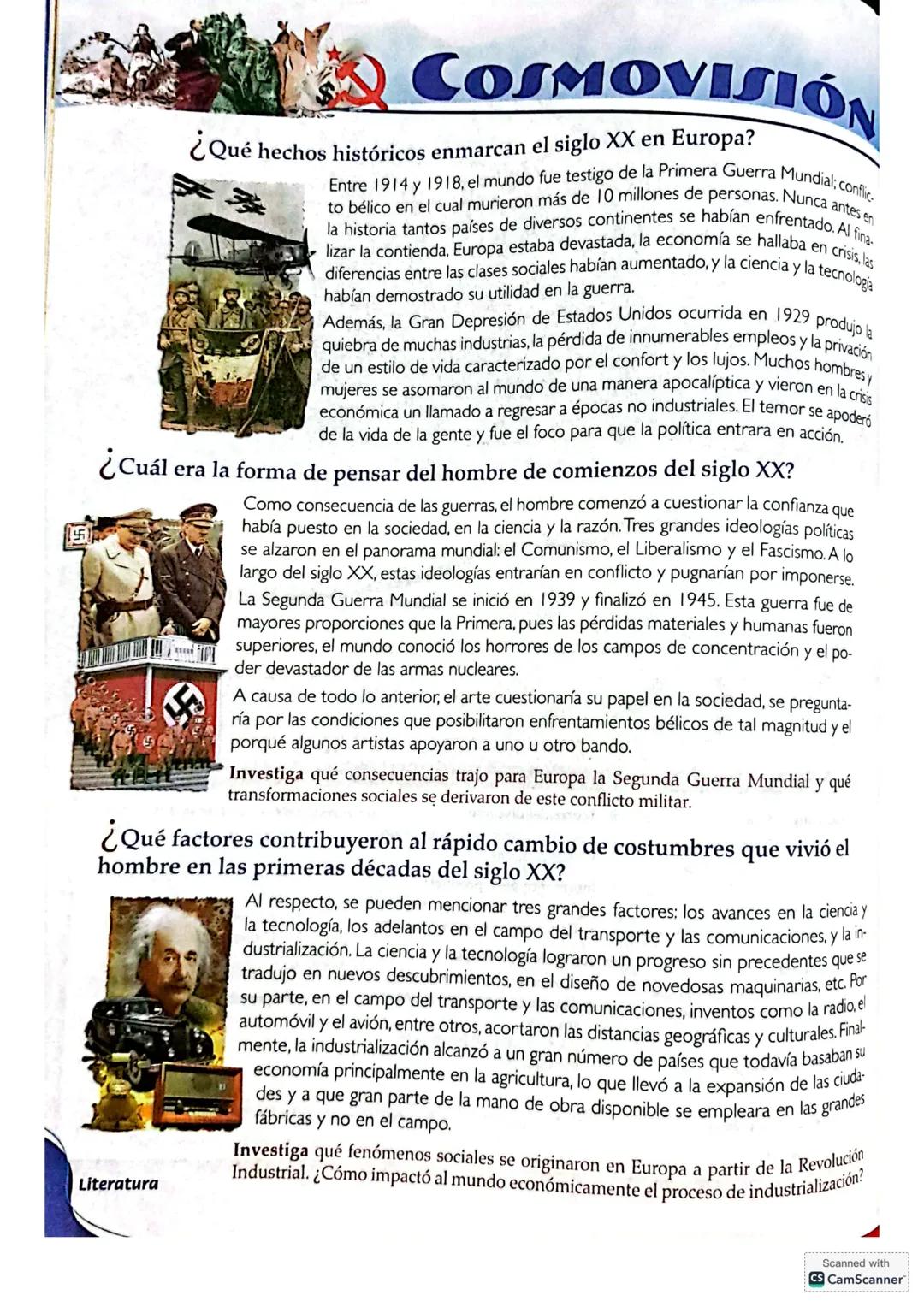 # COSMOVISIÓN
¿Qué hechos históricos enmarcan el siglo XX en Europa?
Entre 1914 y 1918, el mundo fue testigo de la Primera Guerra Mundial;