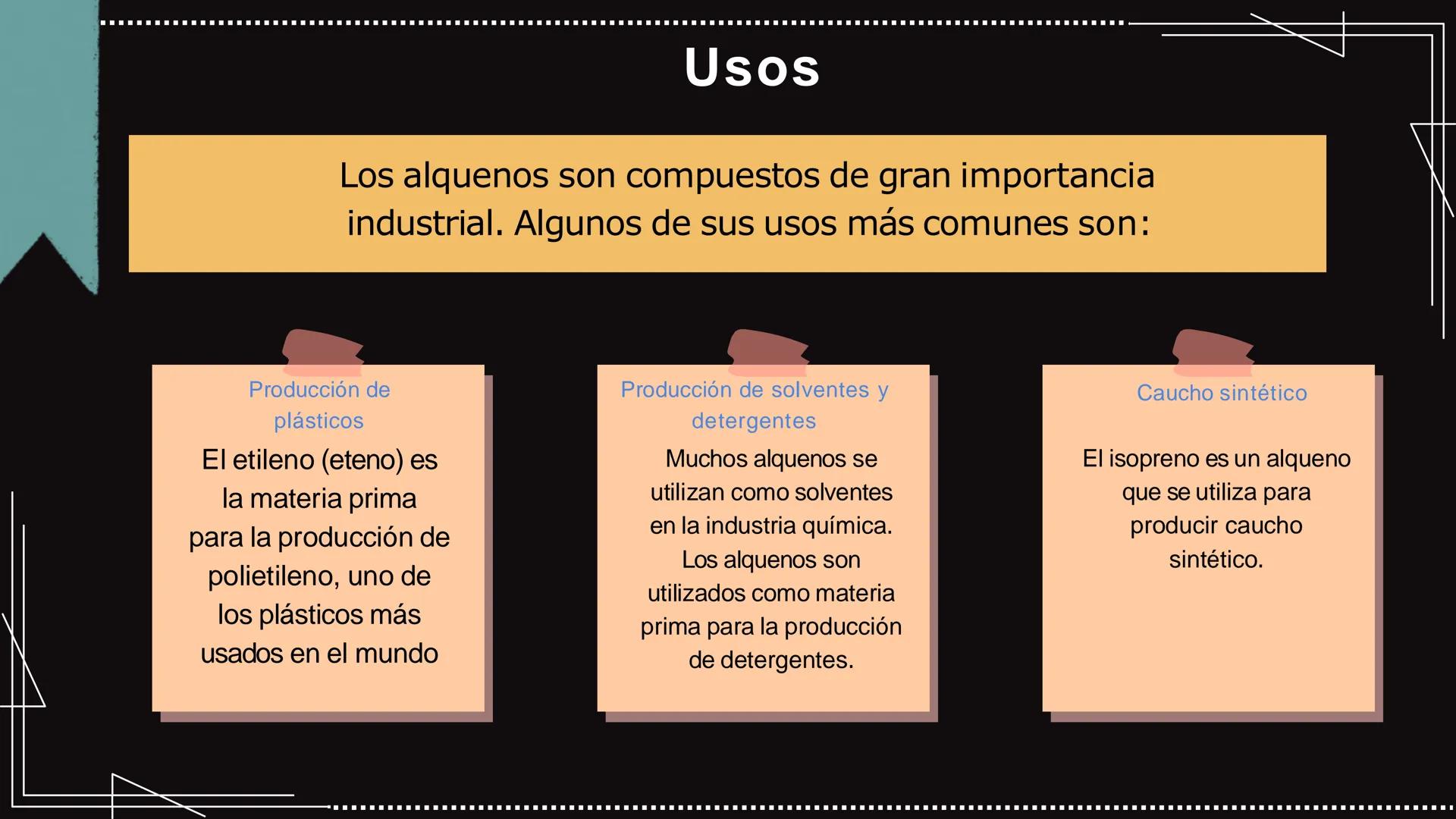Alquenos, alquinos
y cíclicos Los alquenos son
compuestos
orgánicos de gran
importancia
industrial y
comercial. Se
utilizan como
materia pr