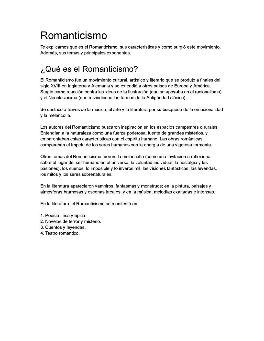El Romanticismo.