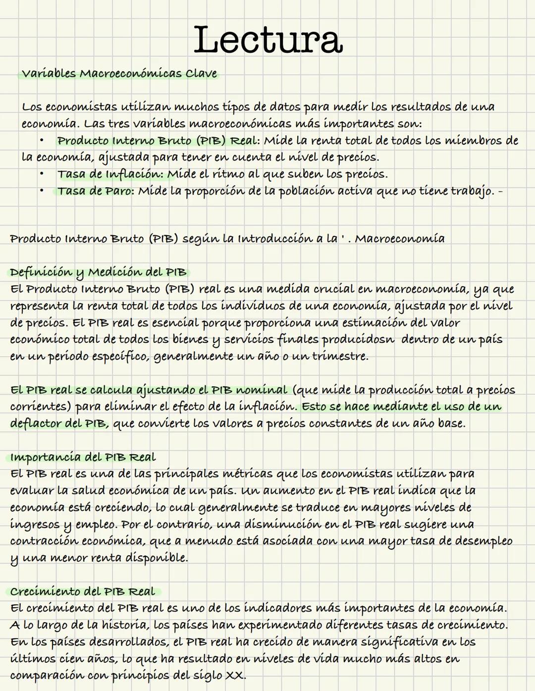 Lectura
variables Macroeconómicas Clave
Los economistas utilizan muchos tipos de datos para medir los resultados de una
economía. Las tres v
