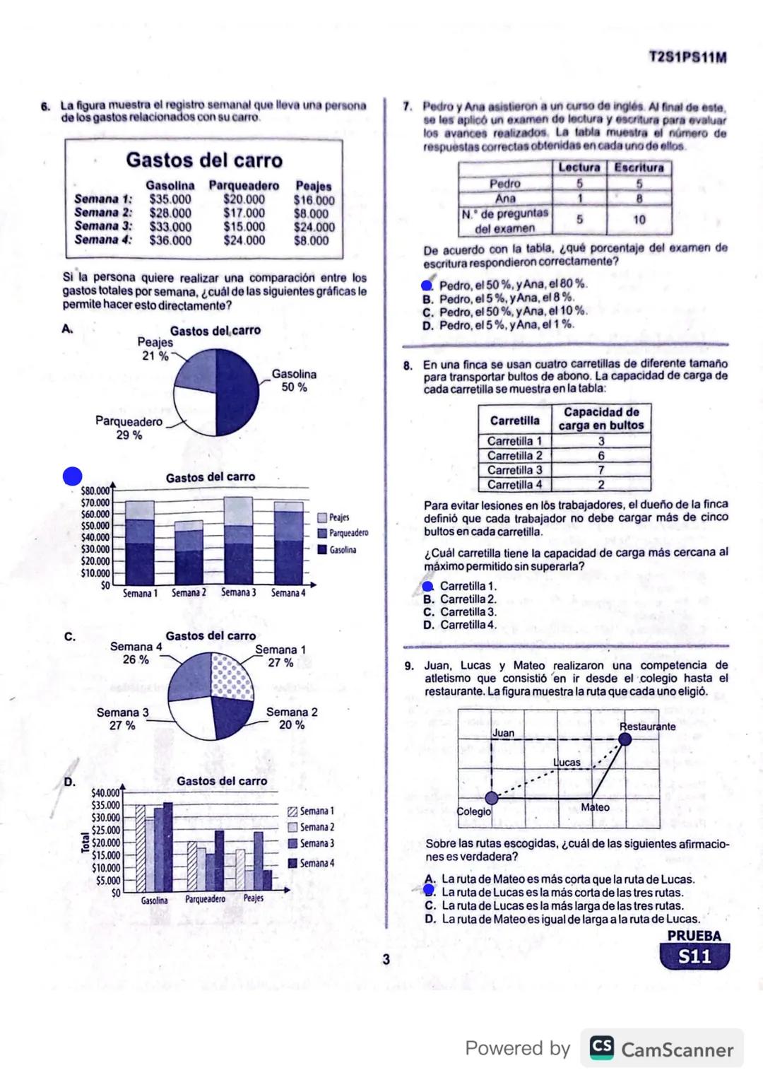 R1S1PS11M
Prueba de Matemáticas
1. Alejandro empacó agua en 100 botellas iguales y quiere verificar que la cantidad de agua que hay en cada