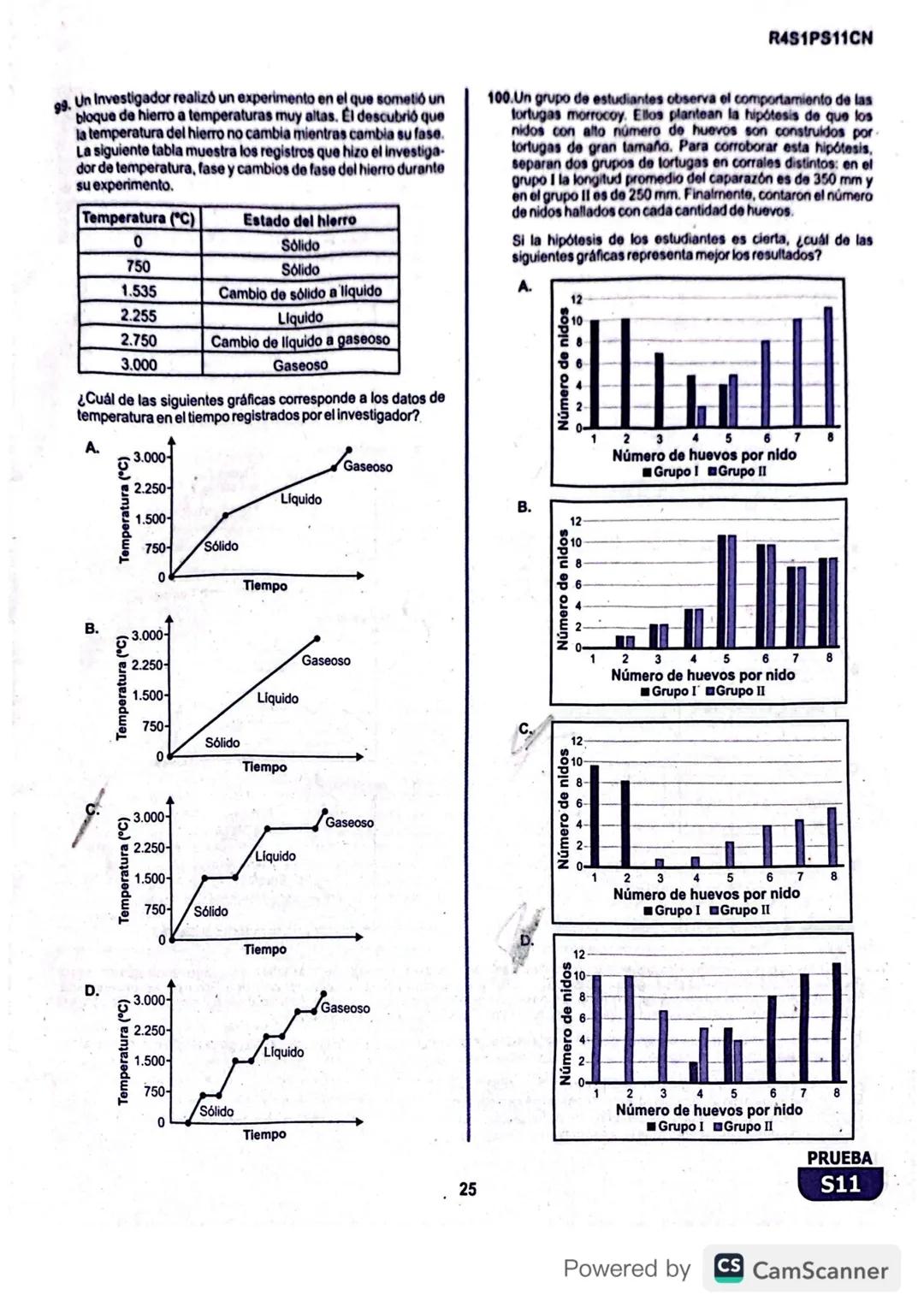 R1S1PS11M
Prueba de Matemáticas
1. Alejandro empacó agua en 100 botellas iguales y quiere verificar que la cantidad de agua que hay en cada