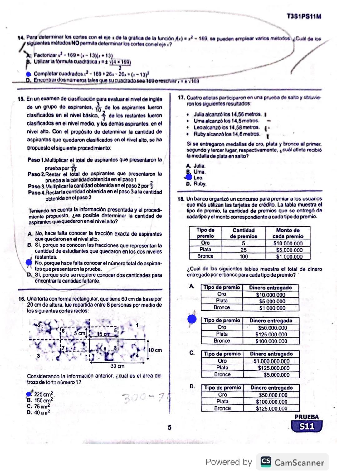 R1S1PS11M
Prueba de Matemáticas
1. Alejandro empacó agua en 100 botellas iguales y quiere verificar que la cantidad de agua que hay en cada