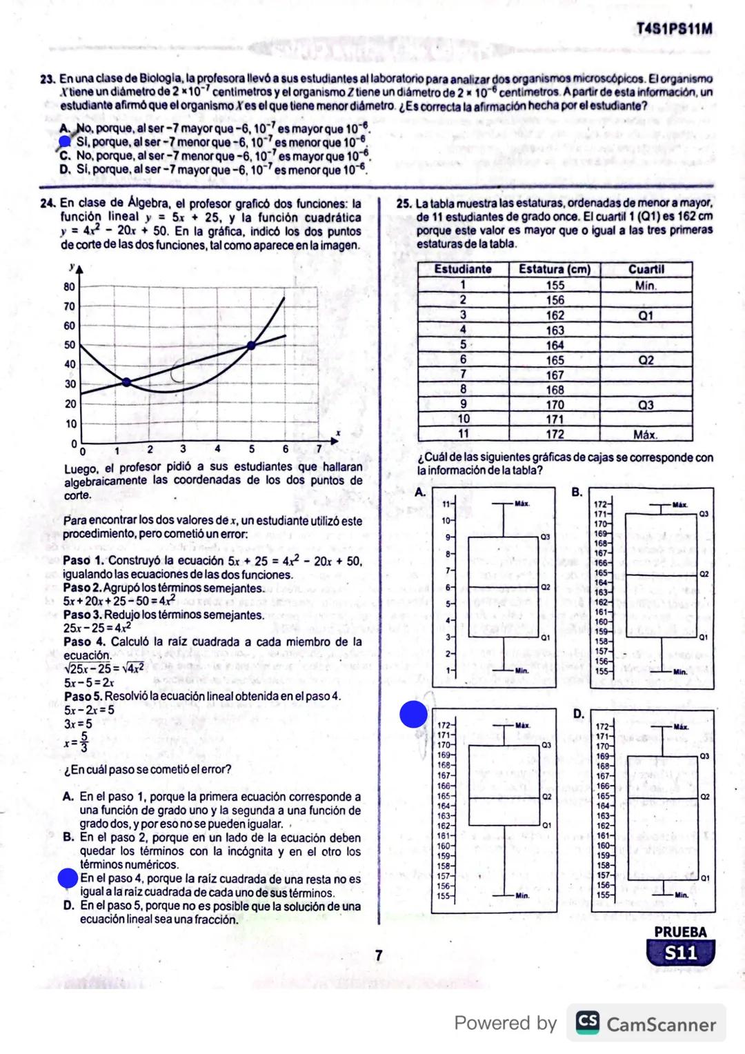 R1S1PS11M
Prueba de Matemáticas
1. Alejandro empacó agua en 100 botellas iguales y quiere verificar que la cantidad de agua que hay en cada