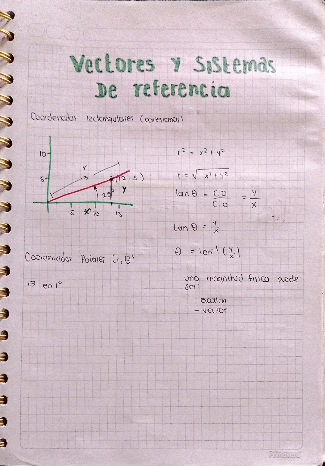 # Vectores y Sistemas
De referencia
Coordenadas rectangulares (cartesianar)
10-
Y
5-
3
$r^2 = x^2 + y^2$
(12,5)
$r = \sqrt{x^2 + y^2}$