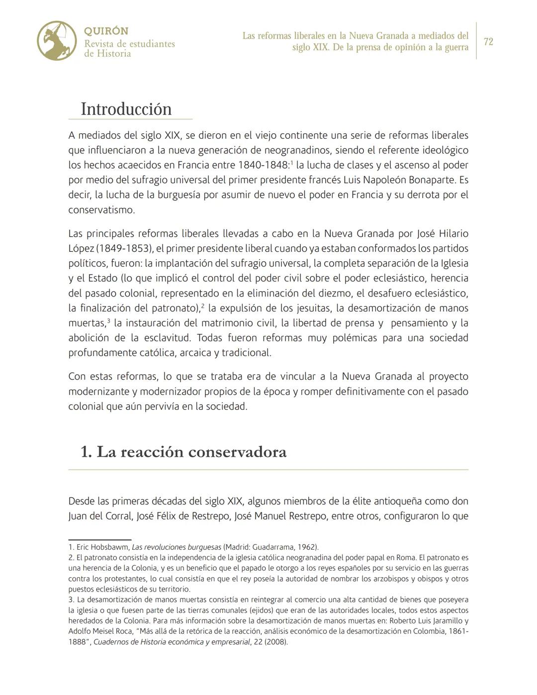Las reformas liberales en la
Nueva Granada a mediados
del siglo XIX. De la prensa de
opinión a la guerra
Juan Pablo Guerra Lopera
Universid