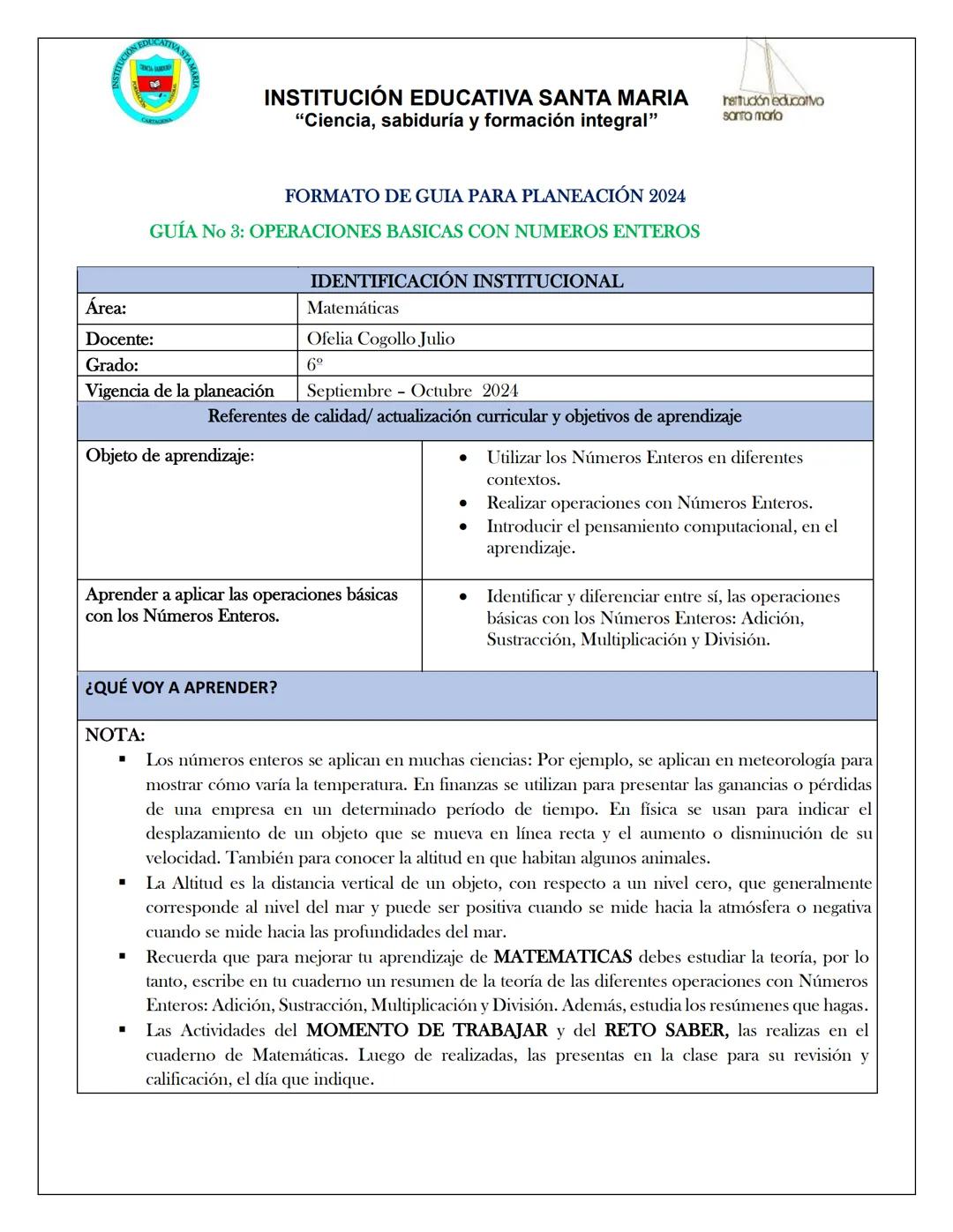 TUCIÓN ED
CATIVA STAM
INSTITUCIÓN EDUCATIVA SANTA MARIA
"Ciencia, sabiduría y formación integral"
heudón educarVO
santa maria
Área:
Docente:
