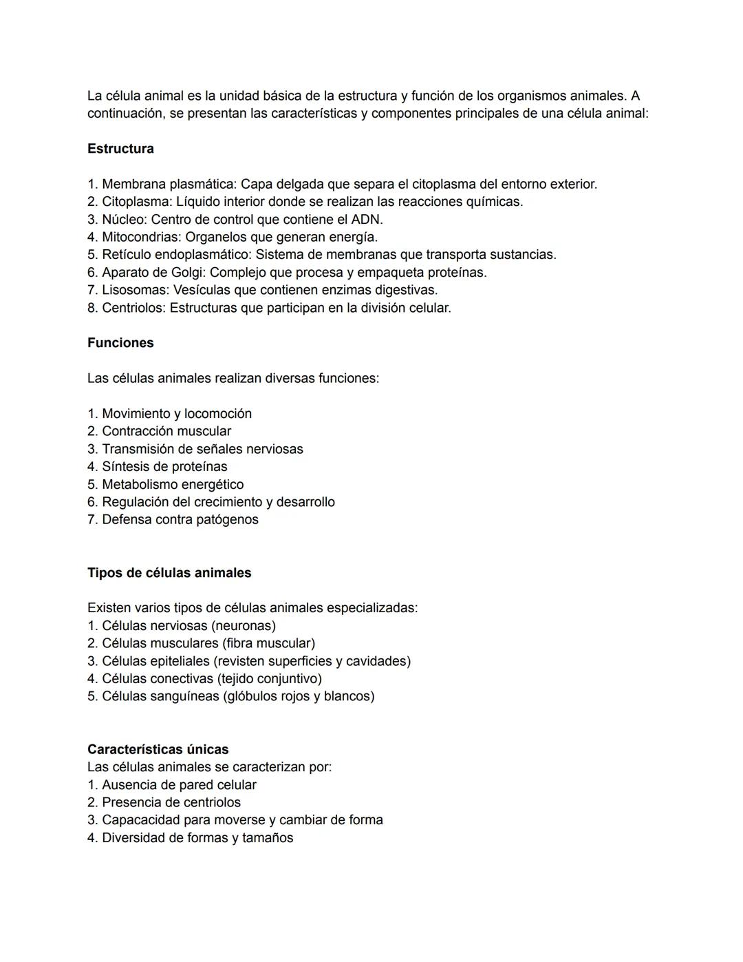La célula animal es la unidad básica de la estructura y función de los organismos animales. A
continuación, se presentan las características