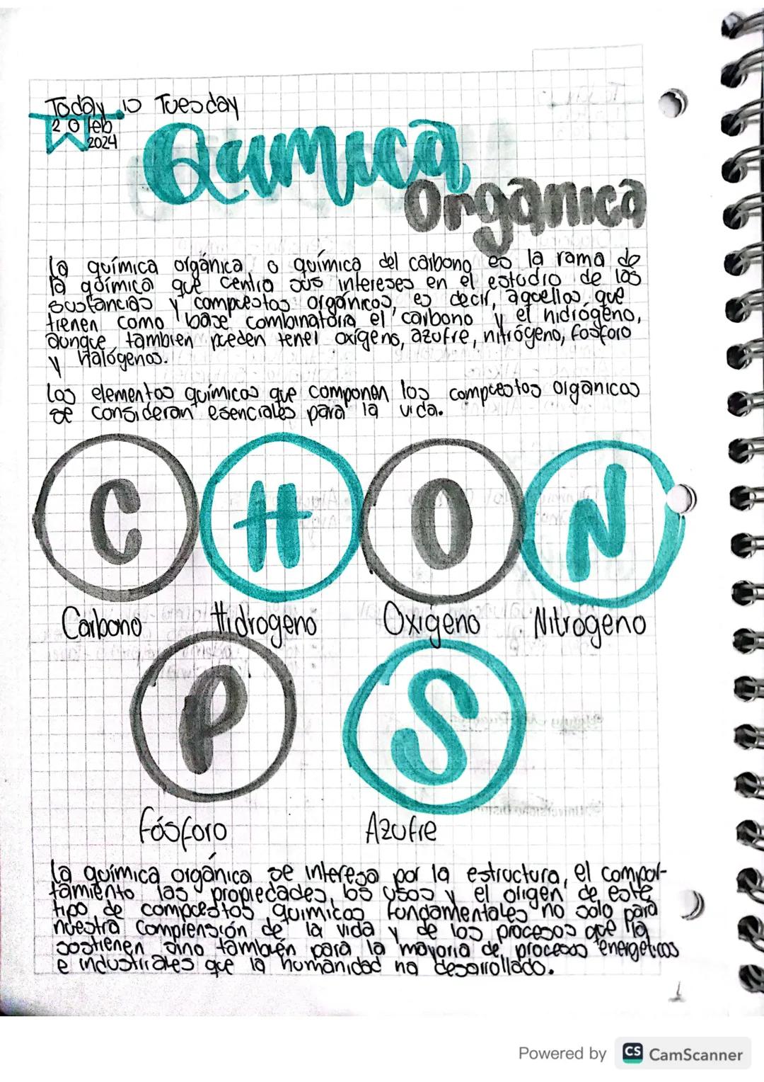 # Today Tuesday
2024
# Camina
## Organica
La química orgánica o química del carbono es la rama de
la qõímica que centra sus intereses en e