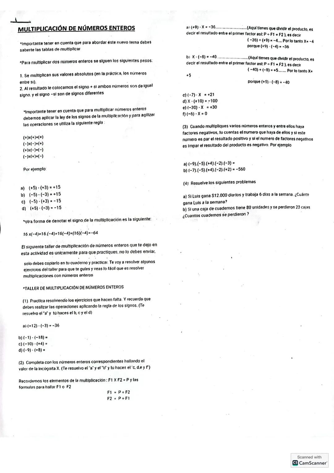 Números enteros taller y explicación