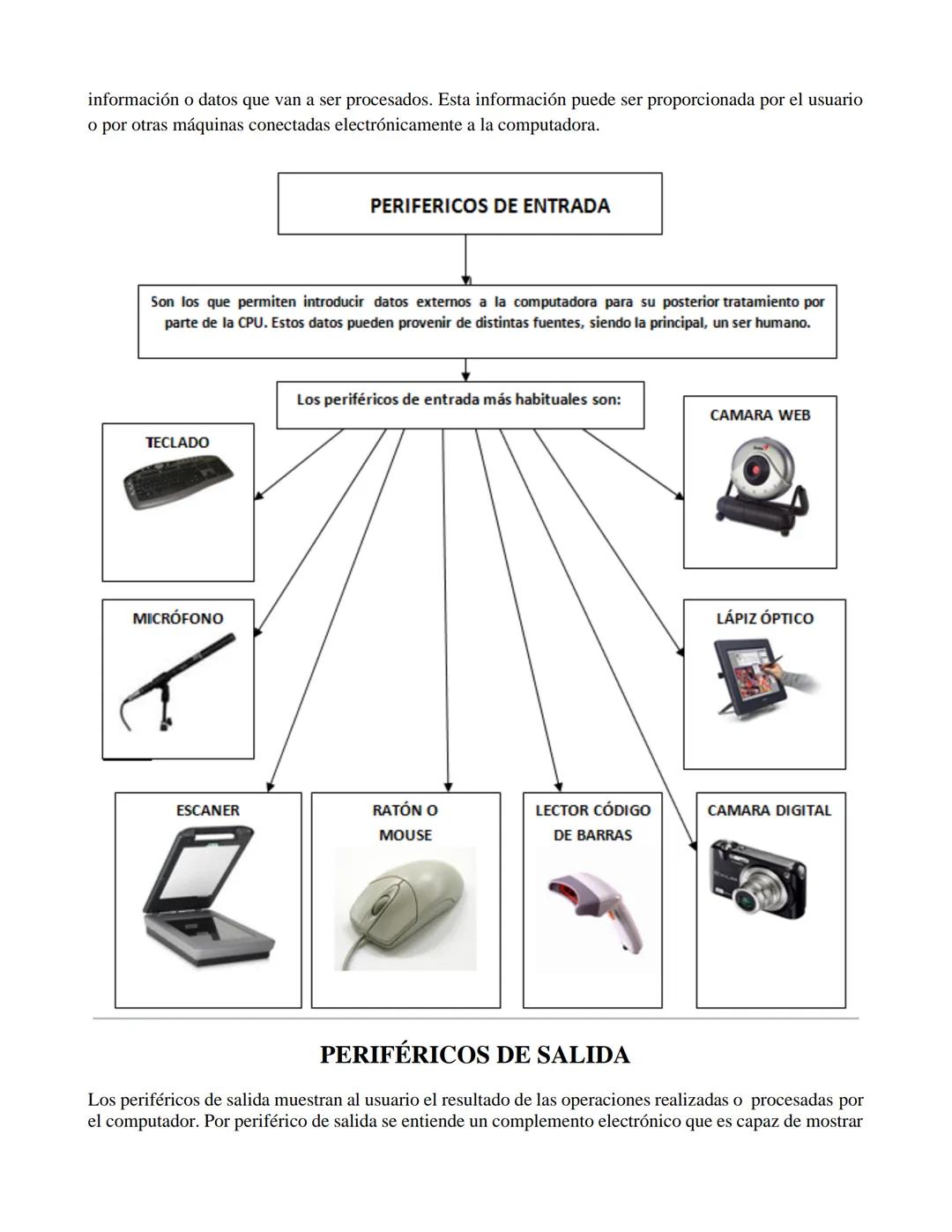 PERIFÉRICOS DEL COMPUTADOR
En informática, se denomina periféricos a los aparatos o dispositivos auxiliares e independientes
conectados a la