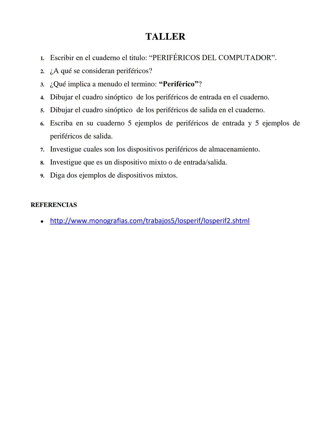 PERIFÉRICOS DEL COMPUTADOR
En informática, se denomina periféricos a los aparatos o dispositivos auxiliares e independientes
conectados a la