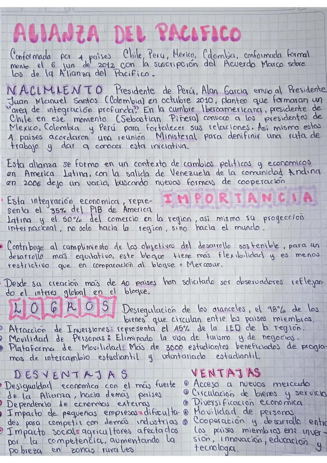 ALIANZA DEL PACIFICO
Conformada por & paises Chile, Peru, Mexico, Colombia, conformada formal
mente el 6 jun de 2012 con la suscripción del