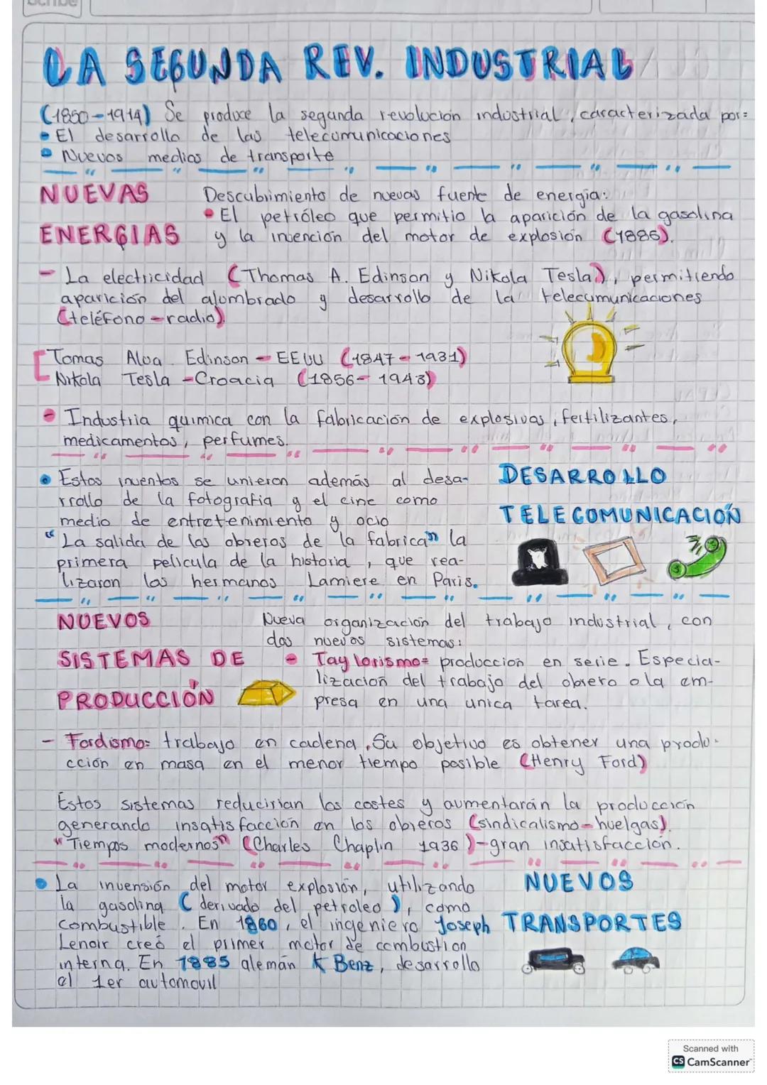 CA SEGUNDA REV. INDUSTRIAL
(1850-1914) Se produce la segunda revolución industrial, caracterizada por:
• El desarrollo de las
• Nuevos
"
NUE