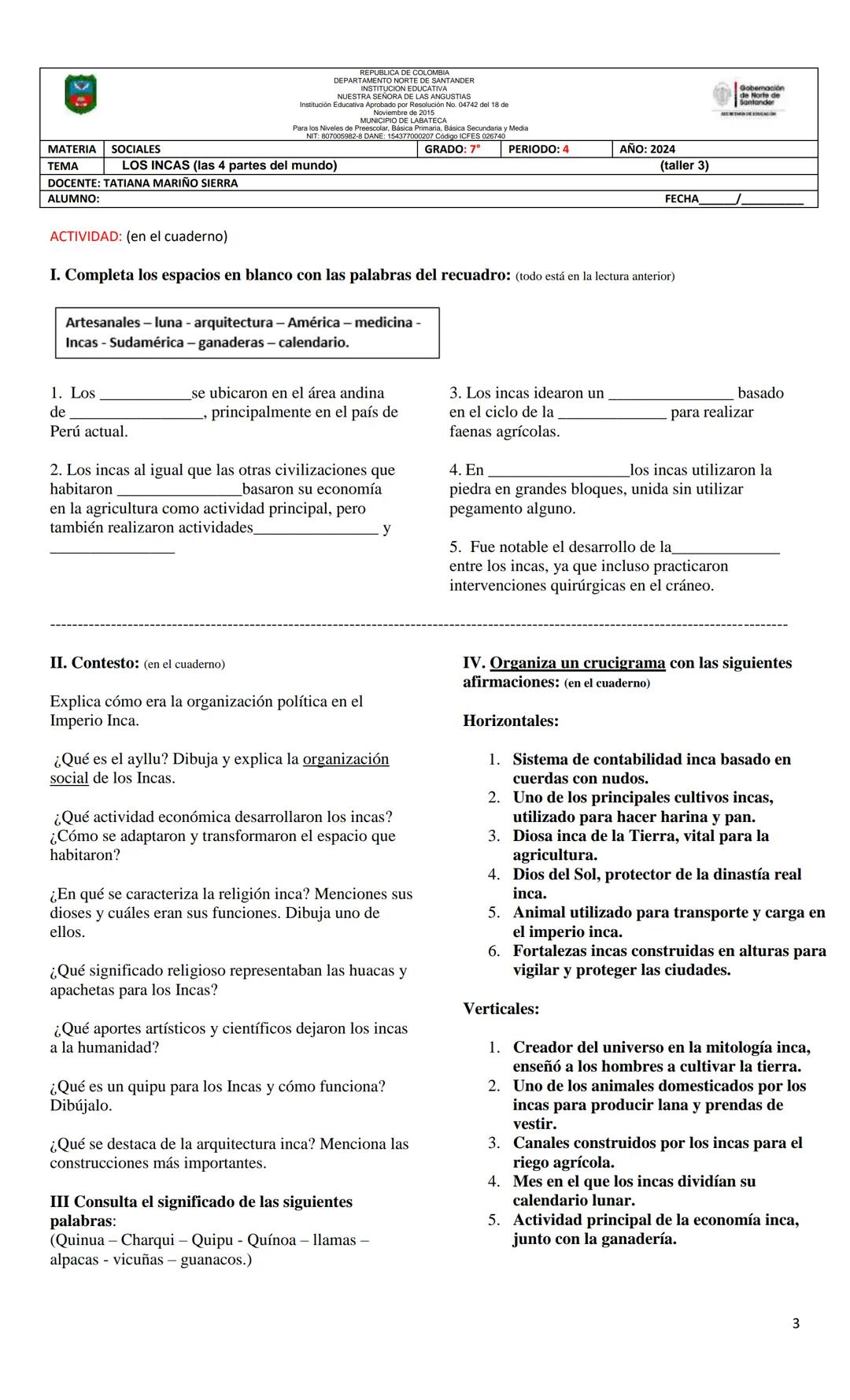 MATERIA
TEMA
SOCIALES
REPUBLICA DE COLOMBIA
DEPARTAMENTO NORTE DE SANTANDER
INSTITUCION EDUCATIVA
NUESTRA SEÑORA DE LAS ANGUSTIAS
Institució