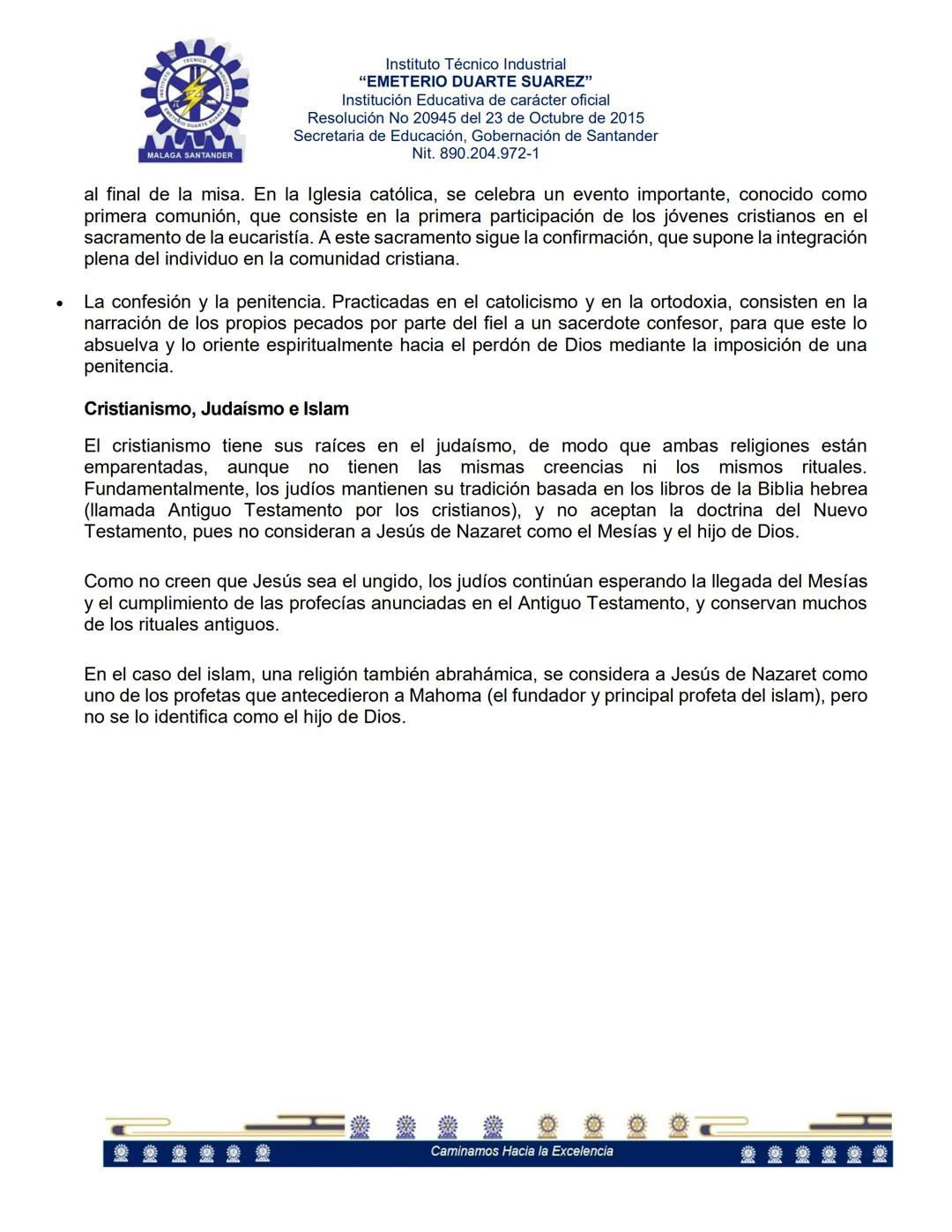 MALAGA SANTANDER
Instituto Técnico Industrial
"EMETERIO DUARTE SUAREZ"
Institución Educativa de carácter oficial
Resolución No 20945 del 23